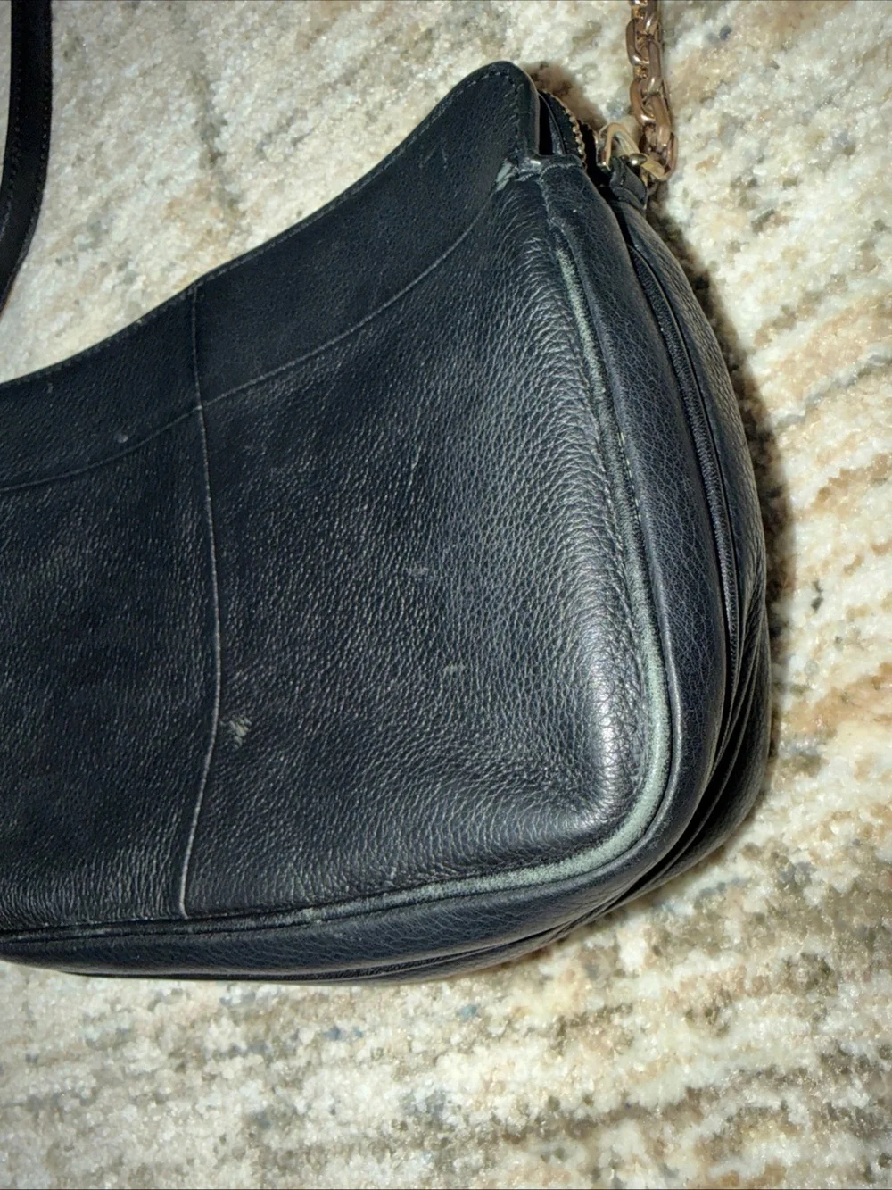 Tory Burch Black Pebbled Leather Logo Crossbody with Gold Hardware